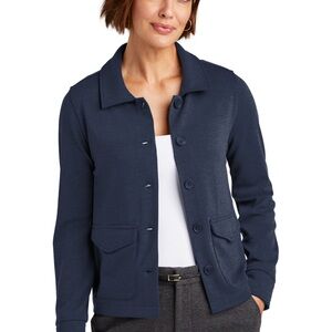 -Brooks Brothers Navy Blazer Heather Blue Mid-Layer Stretch Jacket Women Medium